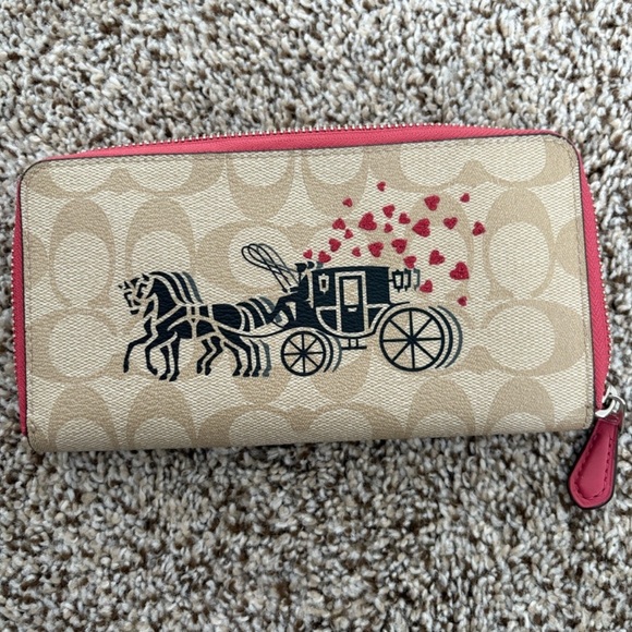 Coach Signature Beige Tan red glitter hearts Horse and...